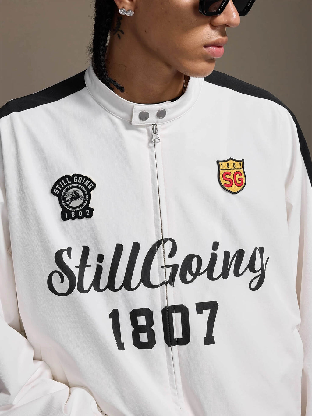 1807 Logo Print and Patch Sports Track Jacket
