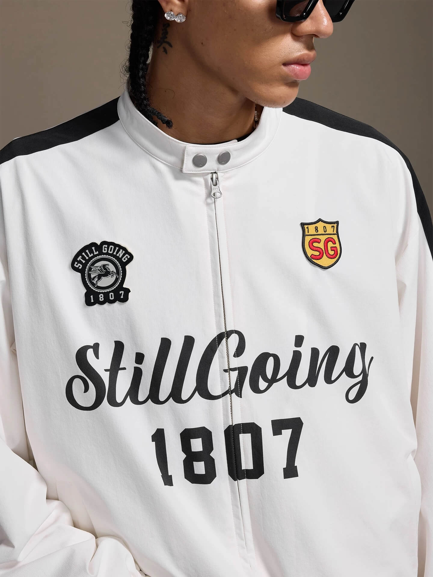 1807 Logo Print and Patch Sports Track Jacket