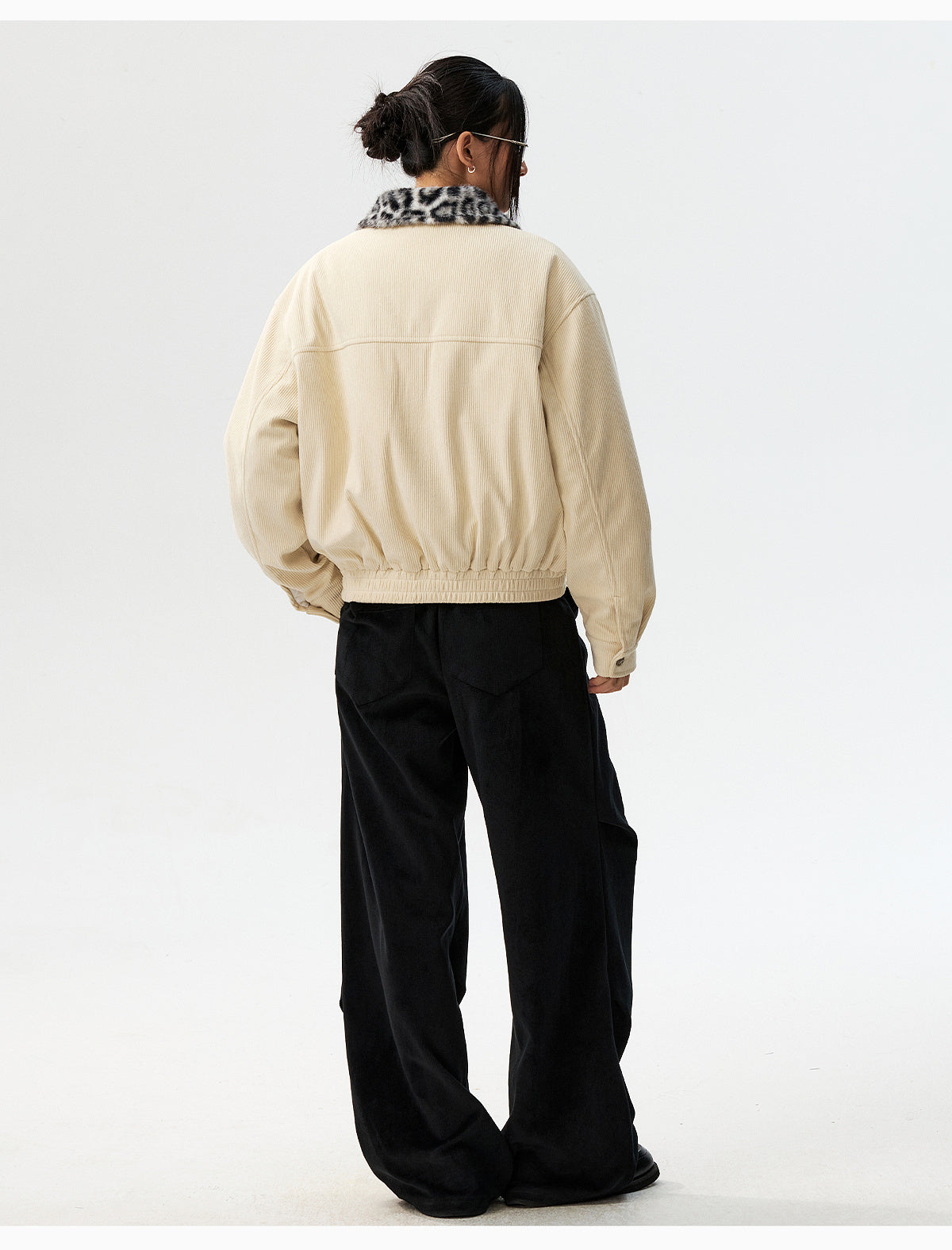 MEDM Leopard Fur Collar Corduroy Jacket