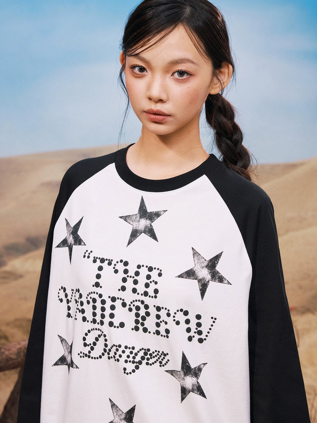 YADcrew Star Logo Print Raglan Long Sleeve Tee