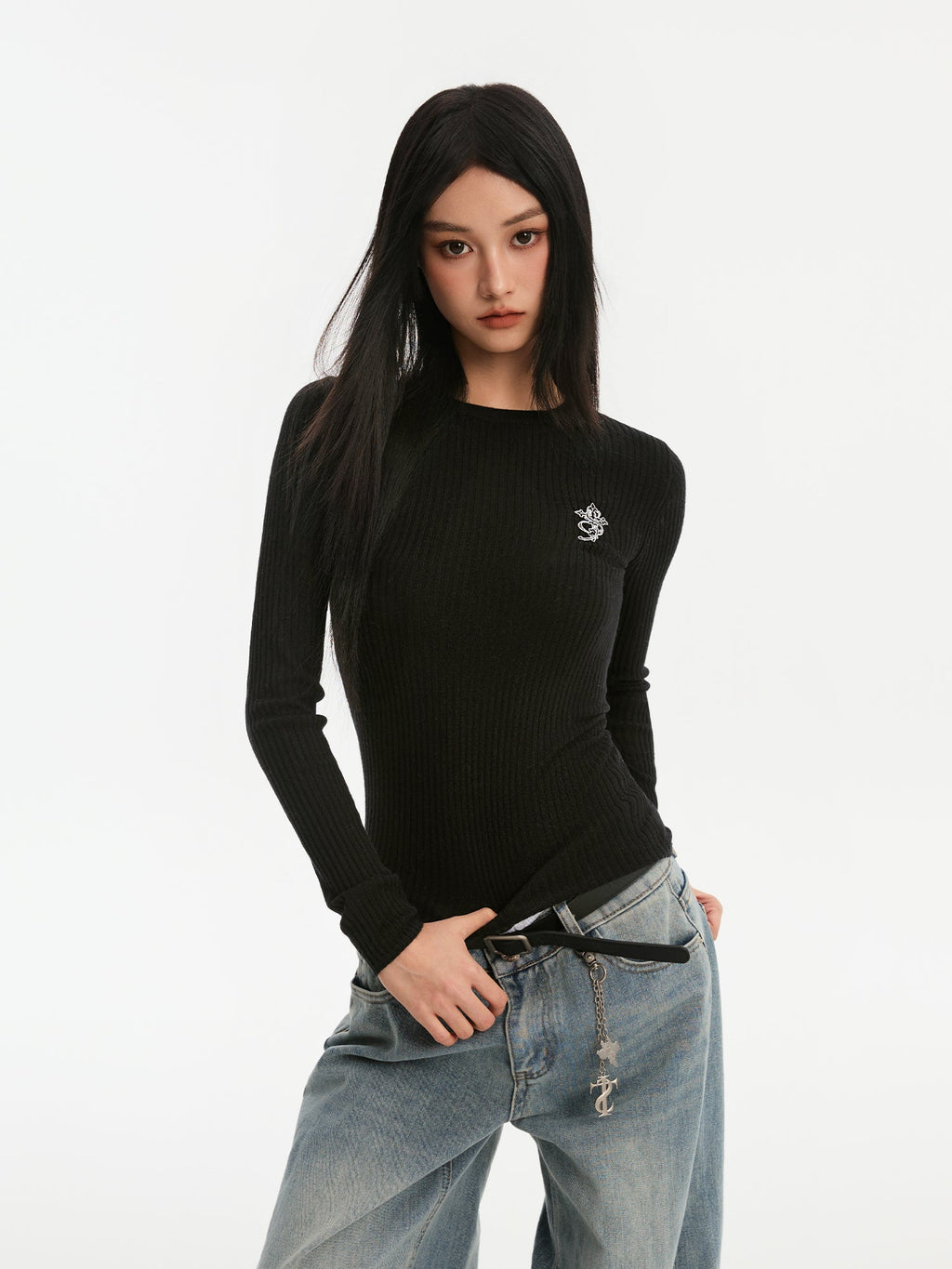 Small Town Kid Basic Slim Fit Thermal Knit Sweater