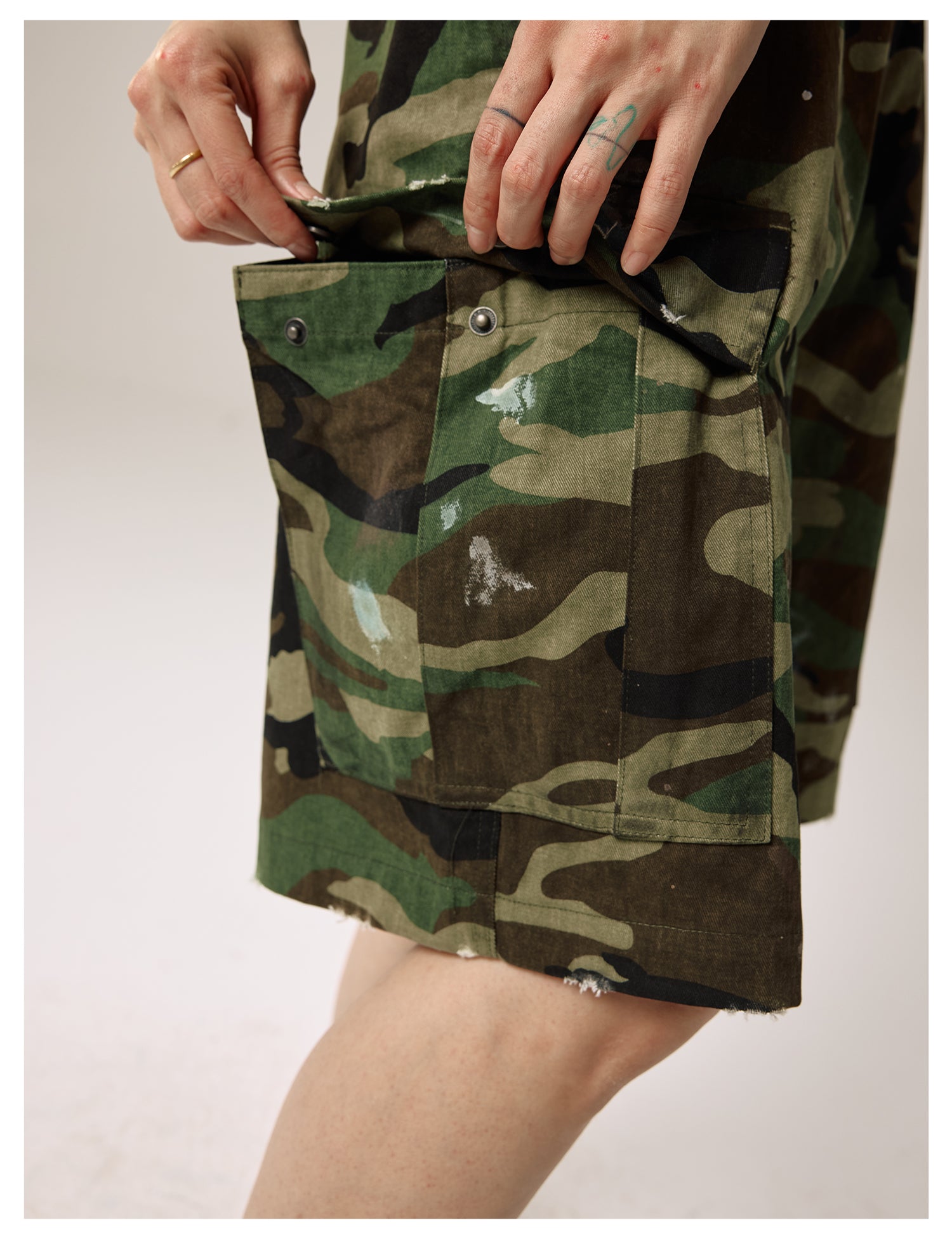 Remedy Paint Stained Camouflage Work Cargo Shorts