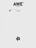 AWE Black Sunflower Pendant Pearl Necklace