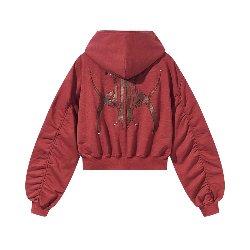 BLIND NO PLAN Logo Studded Embellished Zip-Up Hoodie