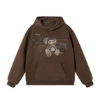 JHYQ Vintage Bear Print Bead Studded Hoodie