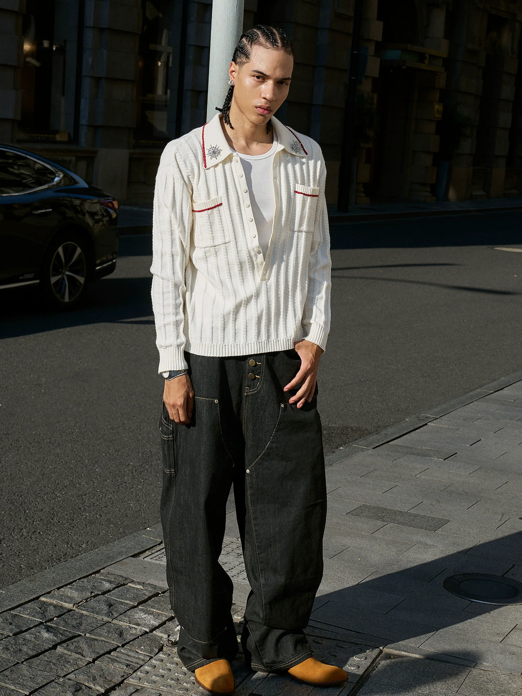 STEEPC Twisted Stripe Polo Knit Sweater