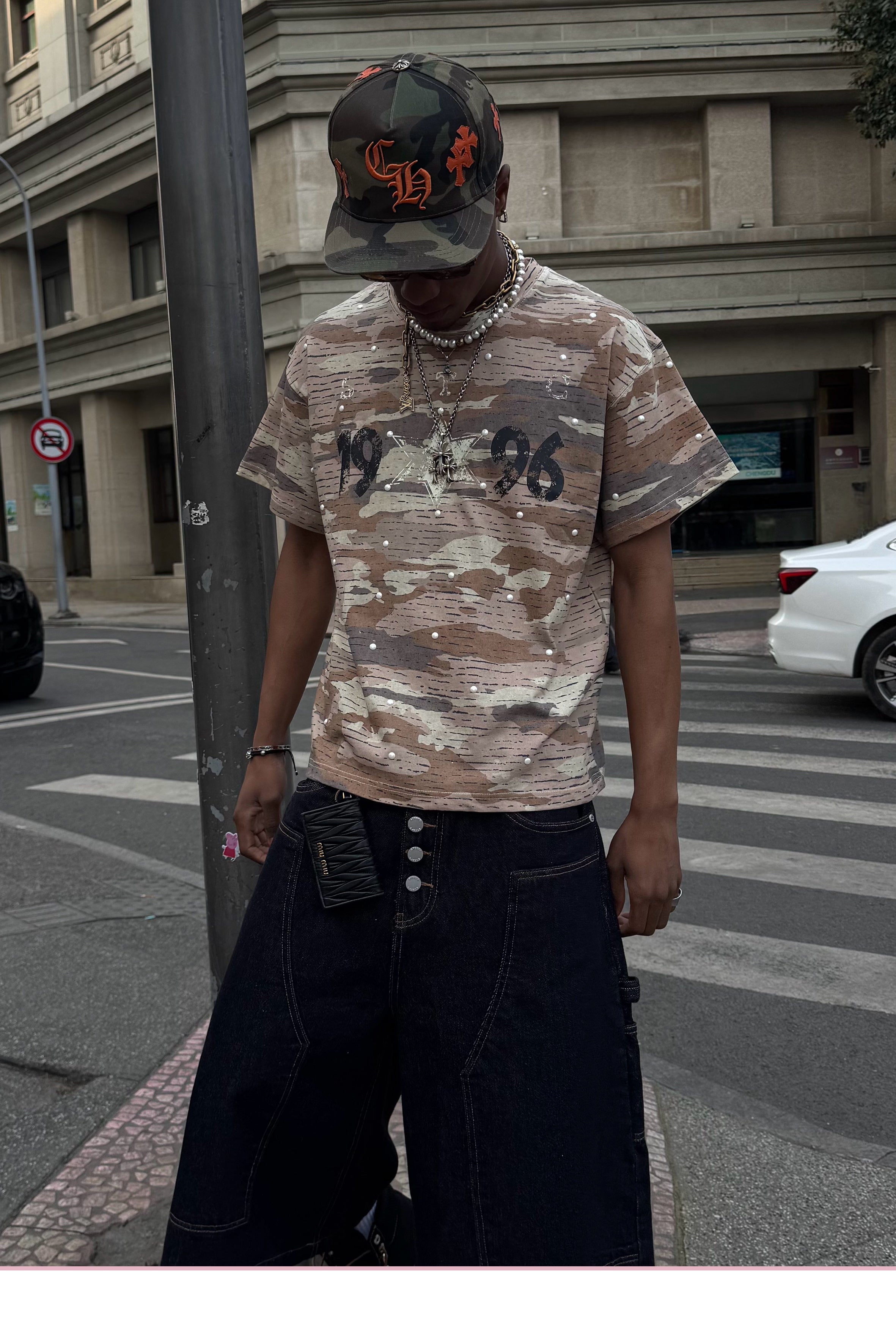 STEEPC Aged Desert Camo Pearl Embellished Print Tee