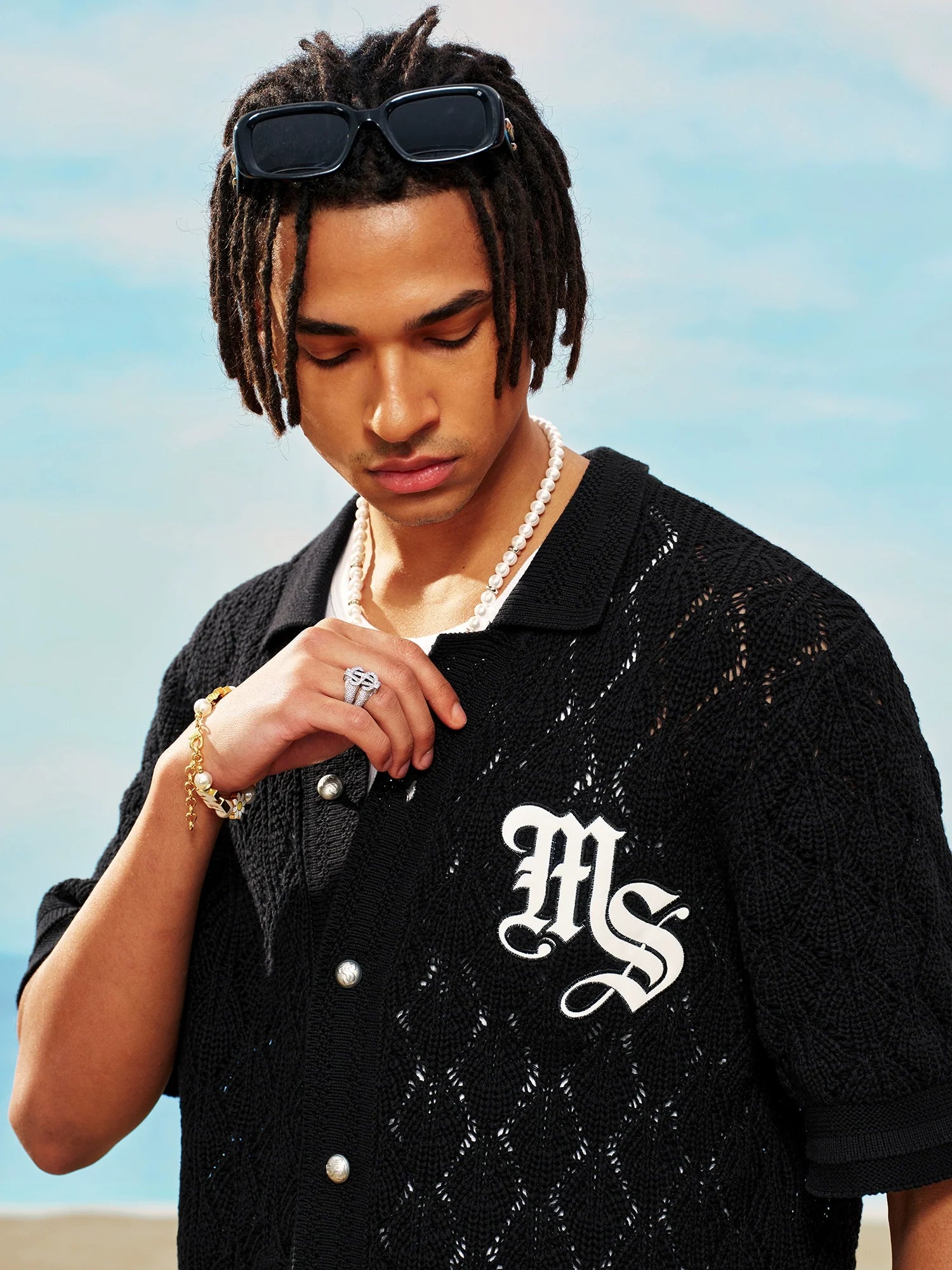 MEDM x STK Patch Embroidery Open Knit Short Sleeve Shirt