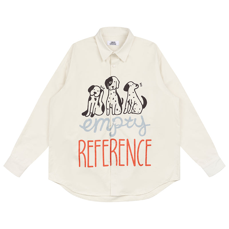 EMPTY REFERENCE Cartoon Puppy LOGO Print Long Sleeved Shirt