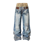 YADcrew Double Waist 3D Digital Print Jeans