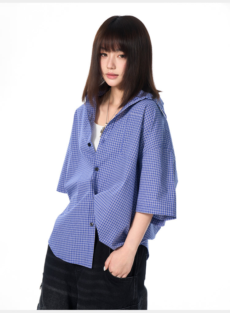 AFGK Plaid Leather Patch Short Sleeve Shirt