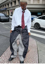 STEEPC Button Fly Reverse Patchwork Baggy Jeans