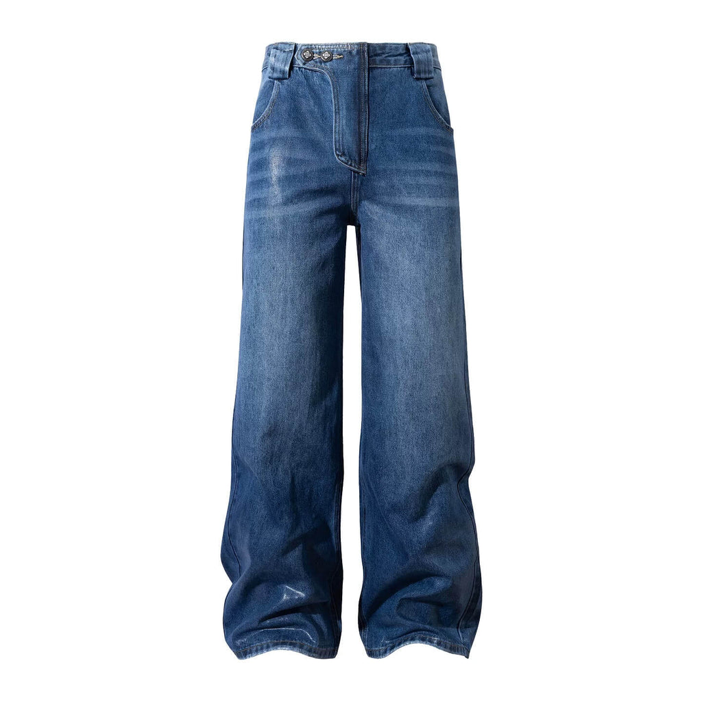 YADcrew PU Jelly Finish Washed Flared Denim Jeans