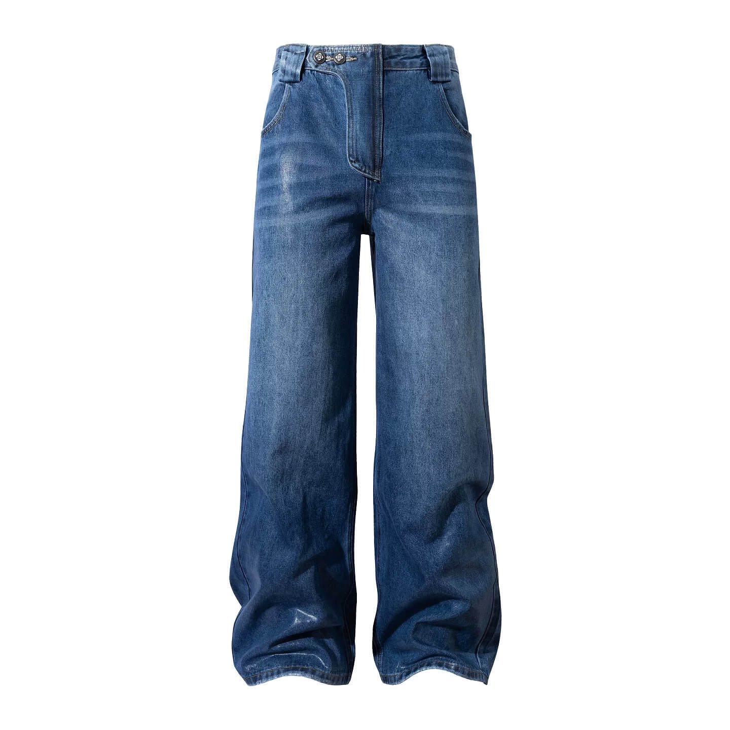 YADcrew PU Jelly Finish Washed Flared Denim Jeans