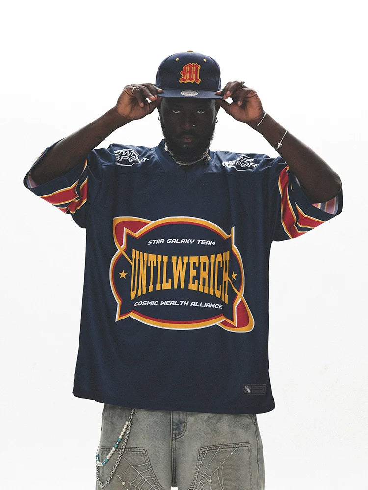 UNTILWERICH Vintage Graphic Mesh Hockey Jersey
