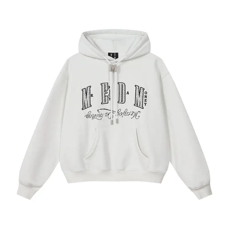 MEDM M Buckled Drawstring Pearl Logo Embroidered Hoodie
