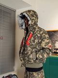 TGFCLUB Washed Camo Studded Faux Fur Hooded Jacket