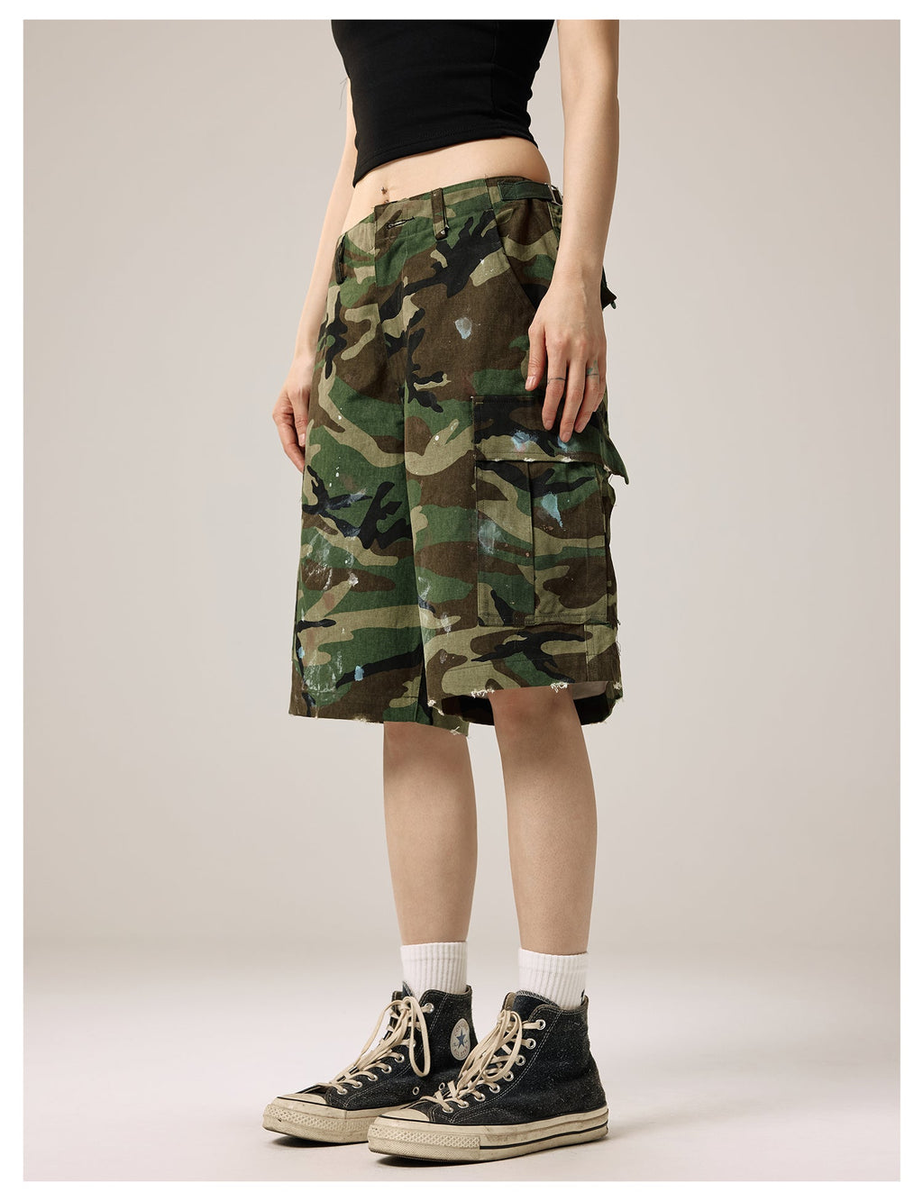 Remedy Paint Stained Camouflage Work Cargo Shorts