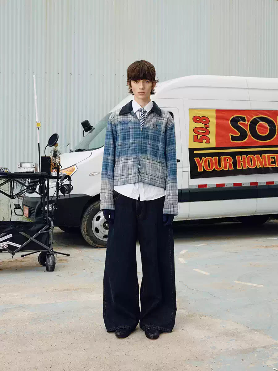 SOD Co. Washed Blue Gradient Plaid Jacket