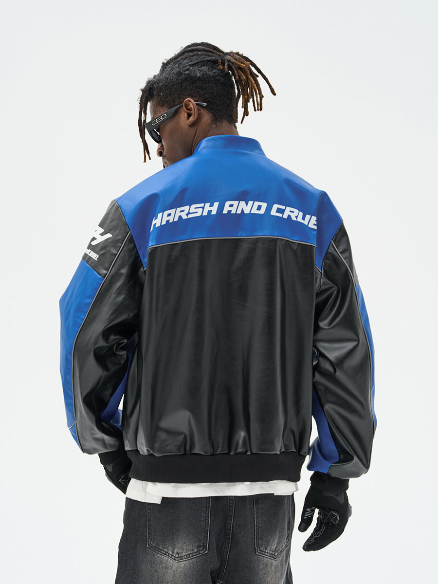 Harsh and Cruel Biker Stand Up Collar Racing Suit Faux Leather Jacket