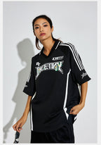 DICETINY Floral Logo Print Soccer Jersey Polo Shirt