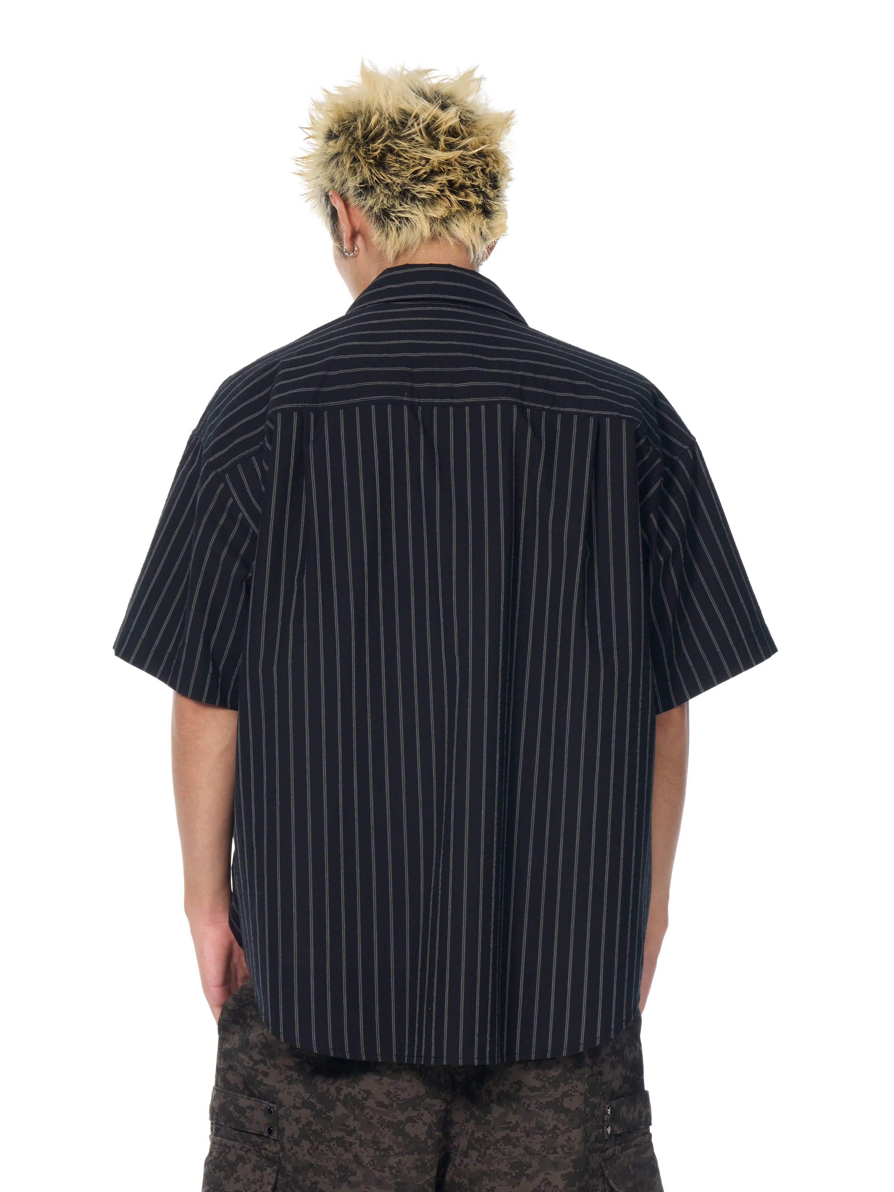AFGK Striped Logo Print Short Sleeve Shirt