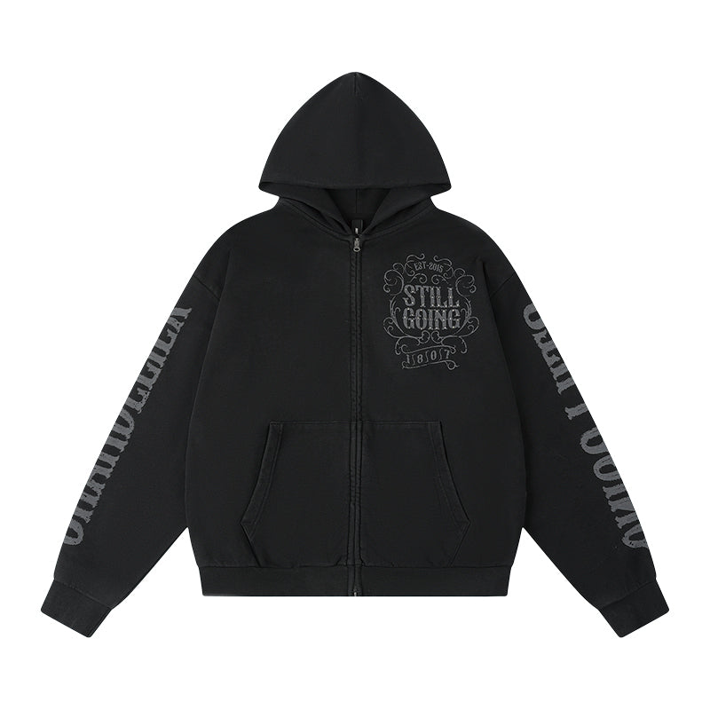 1807 Swarovski Crystal Diamond Washed Zip Up Hoodie