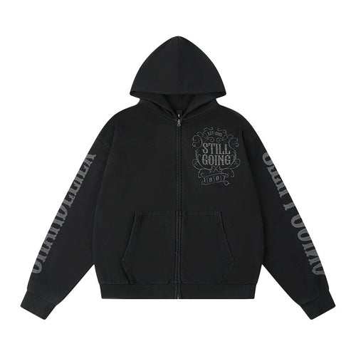 1807 Swarovski Crystal Diamond Washed Zip Up Hoodie