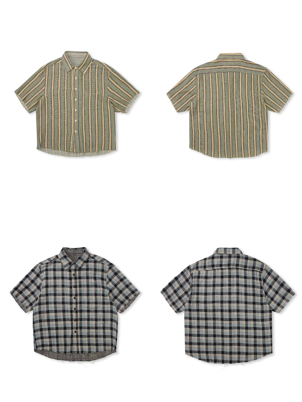 EVILKNIGHT(EK) Striped Plaid Reversible Short Sleeve Shirt
