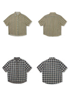 EVILKNIGHT(EK) Striped Plaid Reversible Short Sleeve Shirt