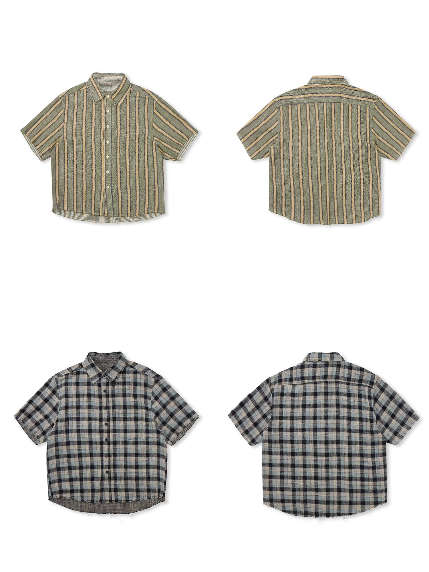 EVILKNIGHT(EK) Striped Plaid Reversible Short Sleeve Shirt