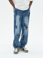 Harsh and Cruel Religious Candles Embroidered Denim