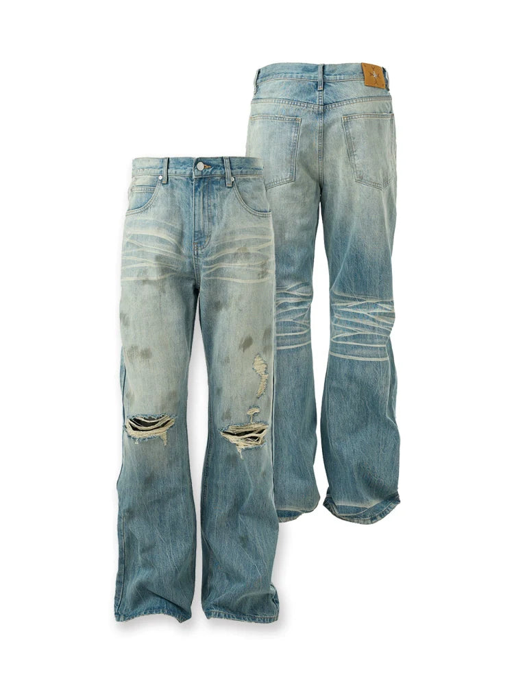 STEEPC Dirty Washed Faded Distressed Jeans