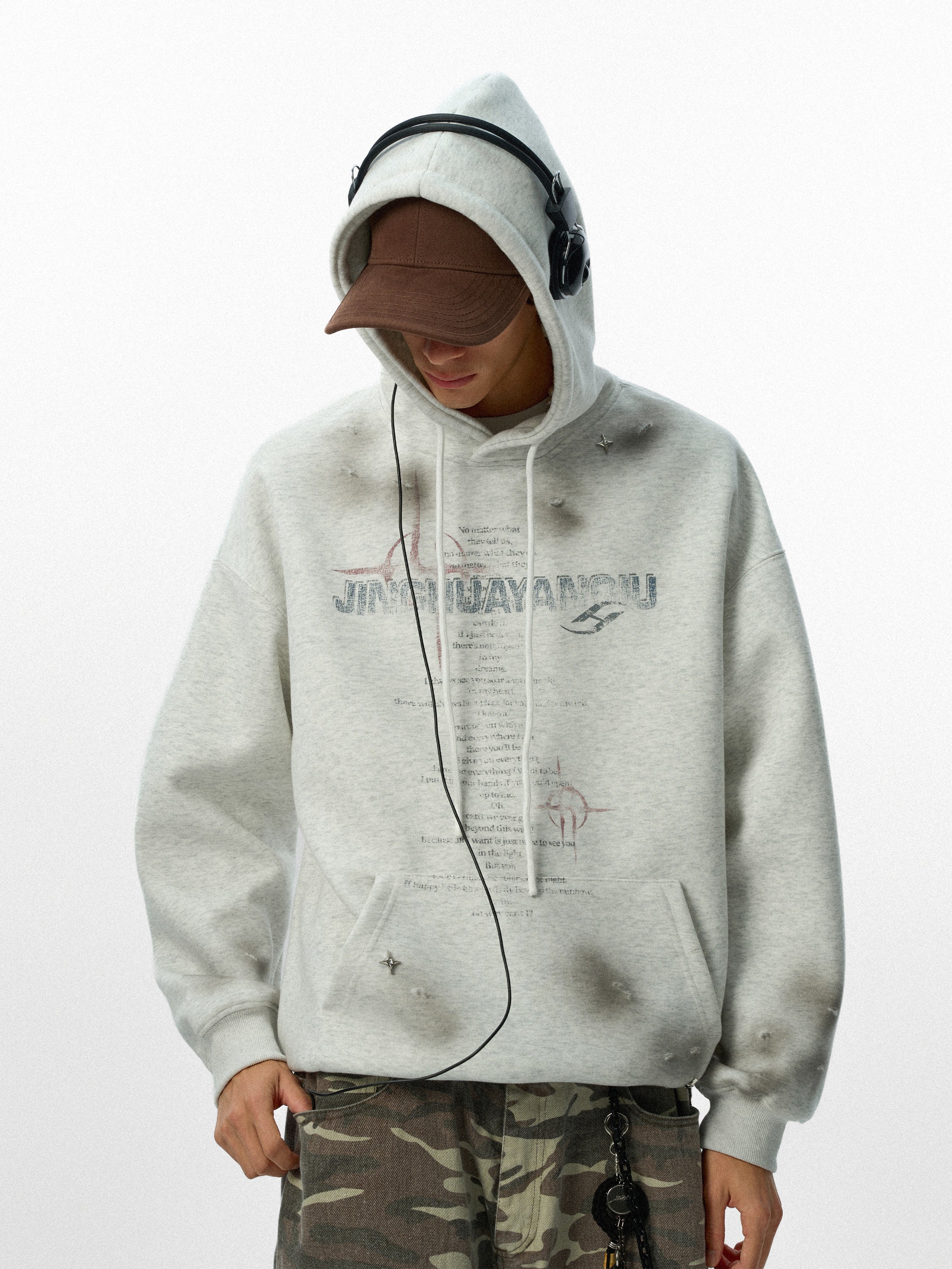 JHYQ Star Rivets and Letter Print Hoodie