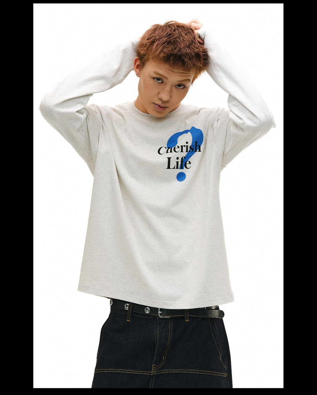 NOVACAM Question Mark Print Long Sleeve Tee