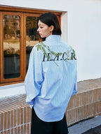 Harsh and Cruel Striped Floral Embroidered Long Sleeve Shirt