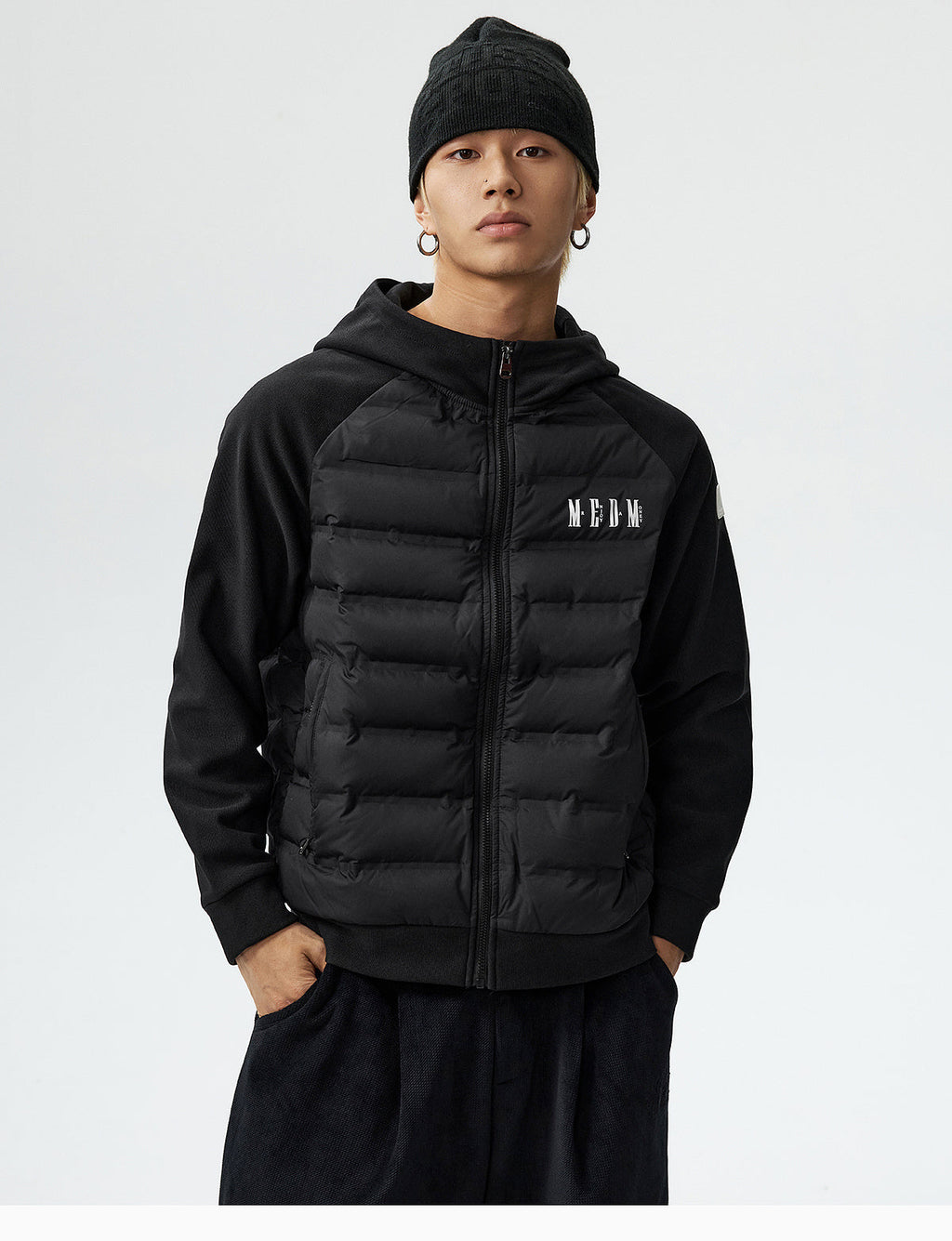 MEDM Patchwork Raglan Sleeve Lightweight Hooded Down Jacket