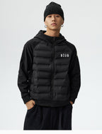 MEDM Patchwork Raglan Sleeve Lightweight Hooded Down Jacket