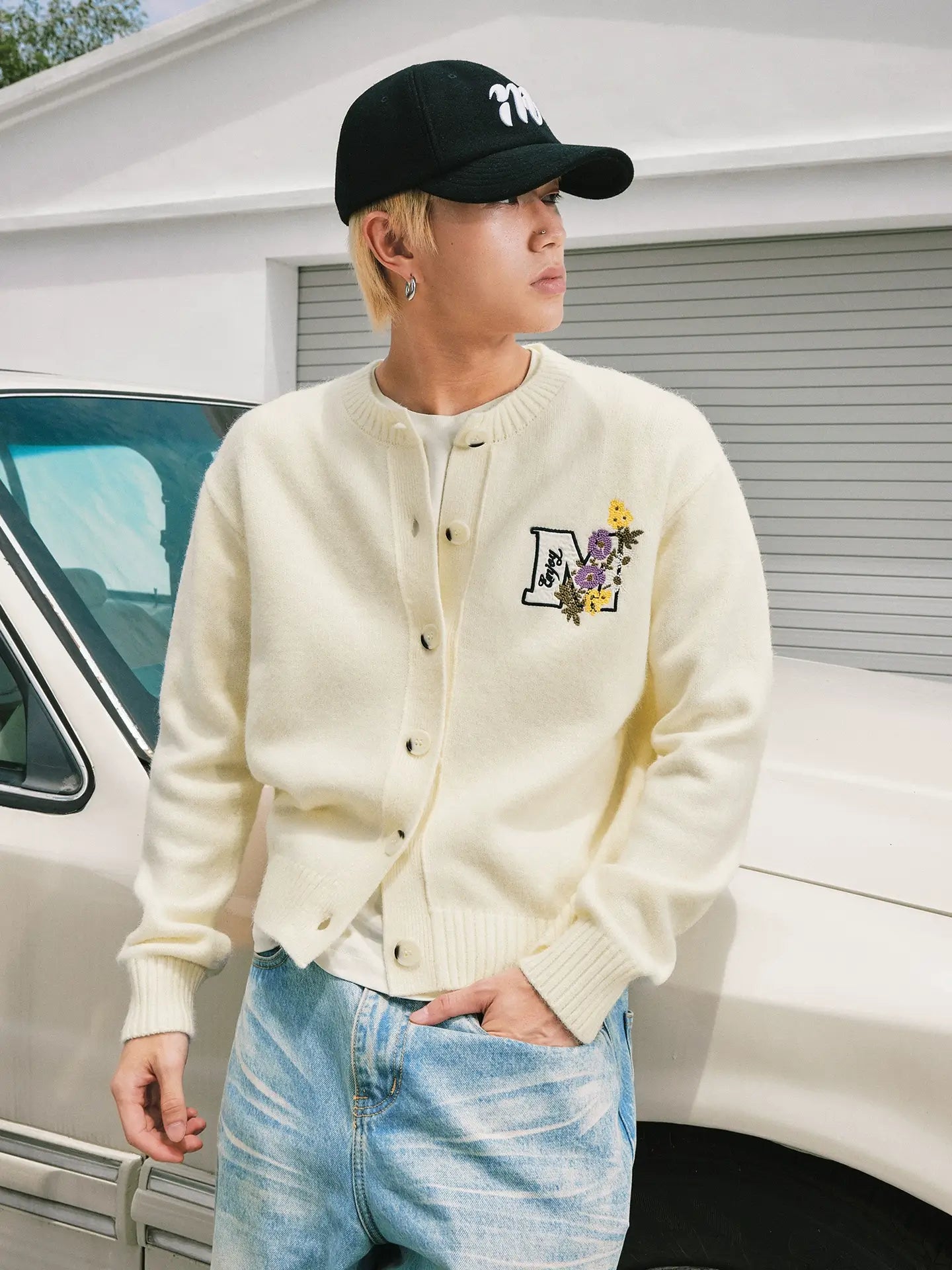 MEDM Floral Embroidered Knit Cardigan