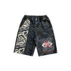 EVETS Washed Faded Camouflage Patchwork Shorts
