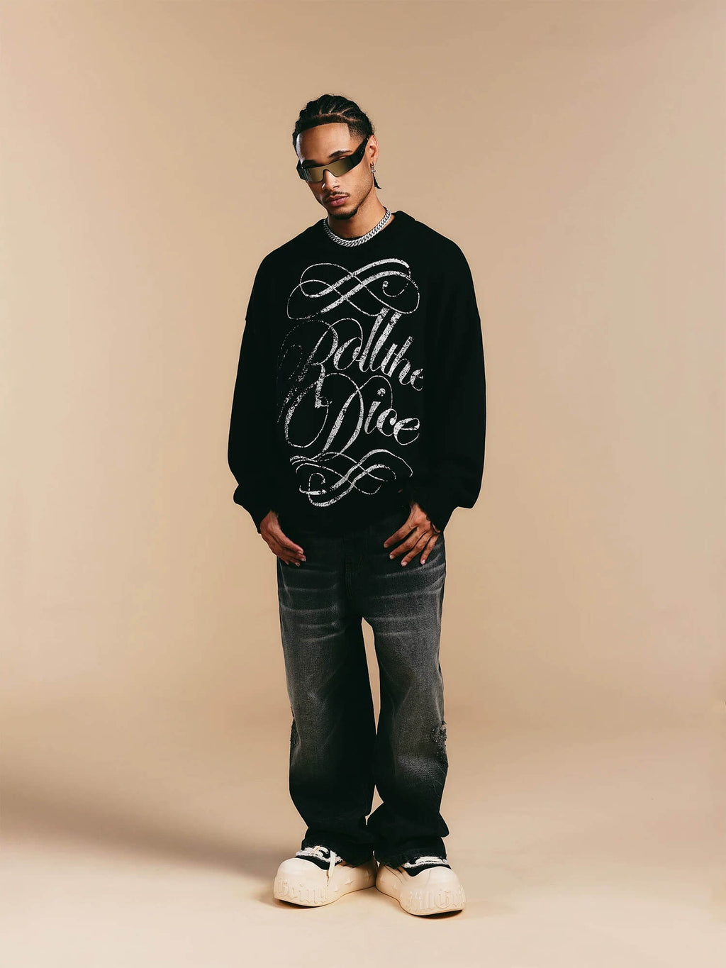 1807 ROLLTHEDICE Vintage Printed Distressed Knit Sweater