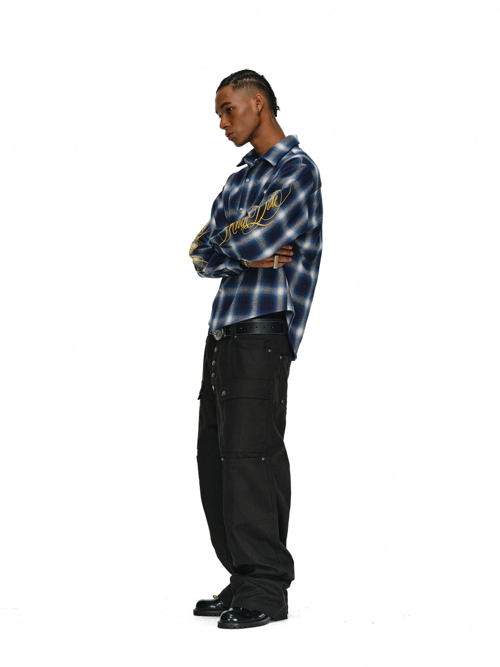 ANTIDOTE Embroidered Flannel Plaid Long Sleeve Shirt