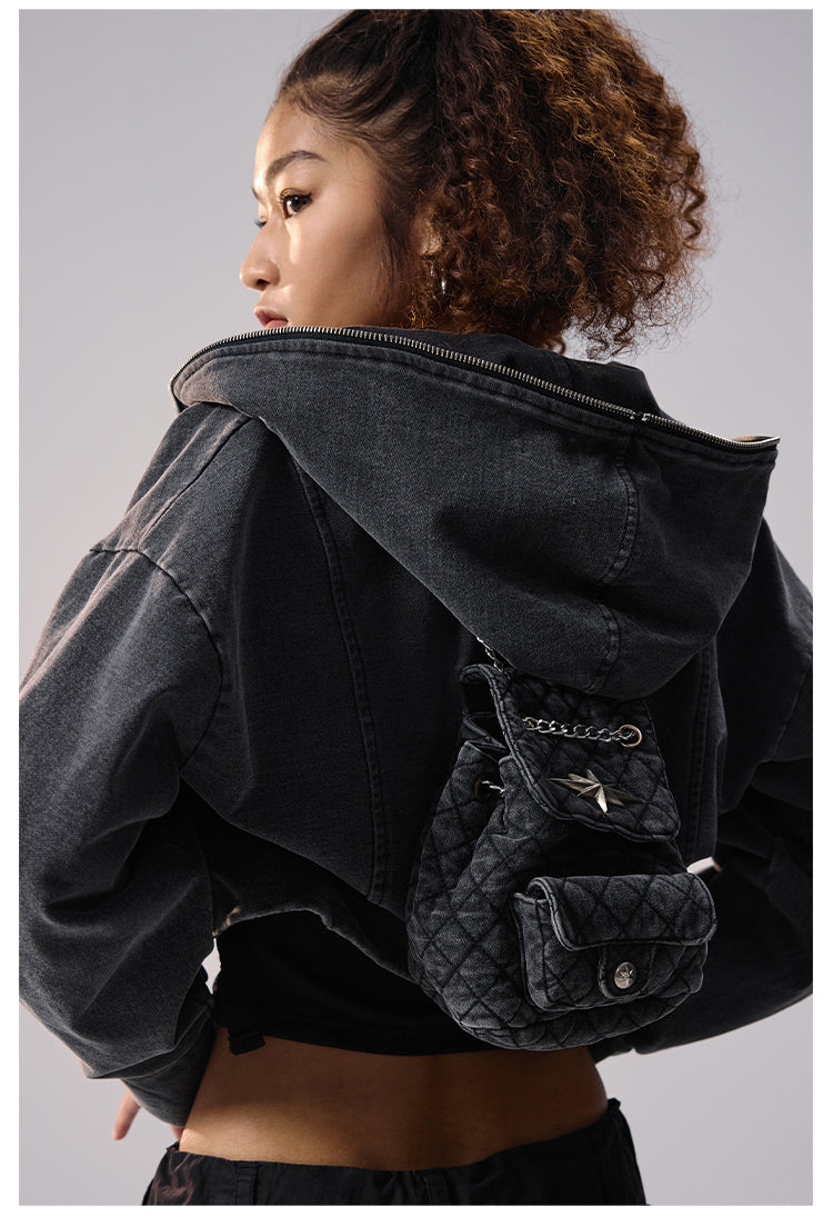 Remedy Backpack Design Washed Denim Short Jacket