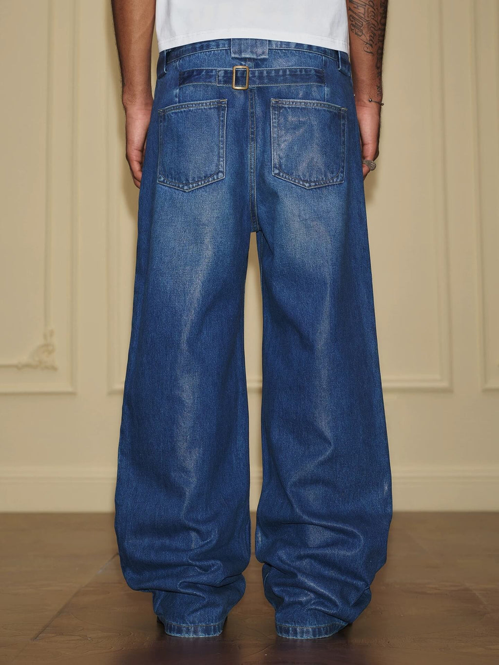 YADcrew PU Jelly Finish Washed Flared Denim Jeans