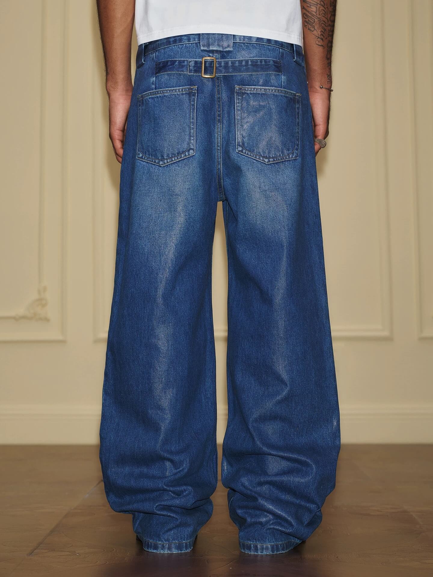 YADcrew PU Jelly Finish Washed Flared Denim Jeans
