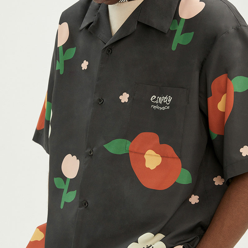 EMPTY REFERENCE Peach Flower Short Sleeve Shirt
