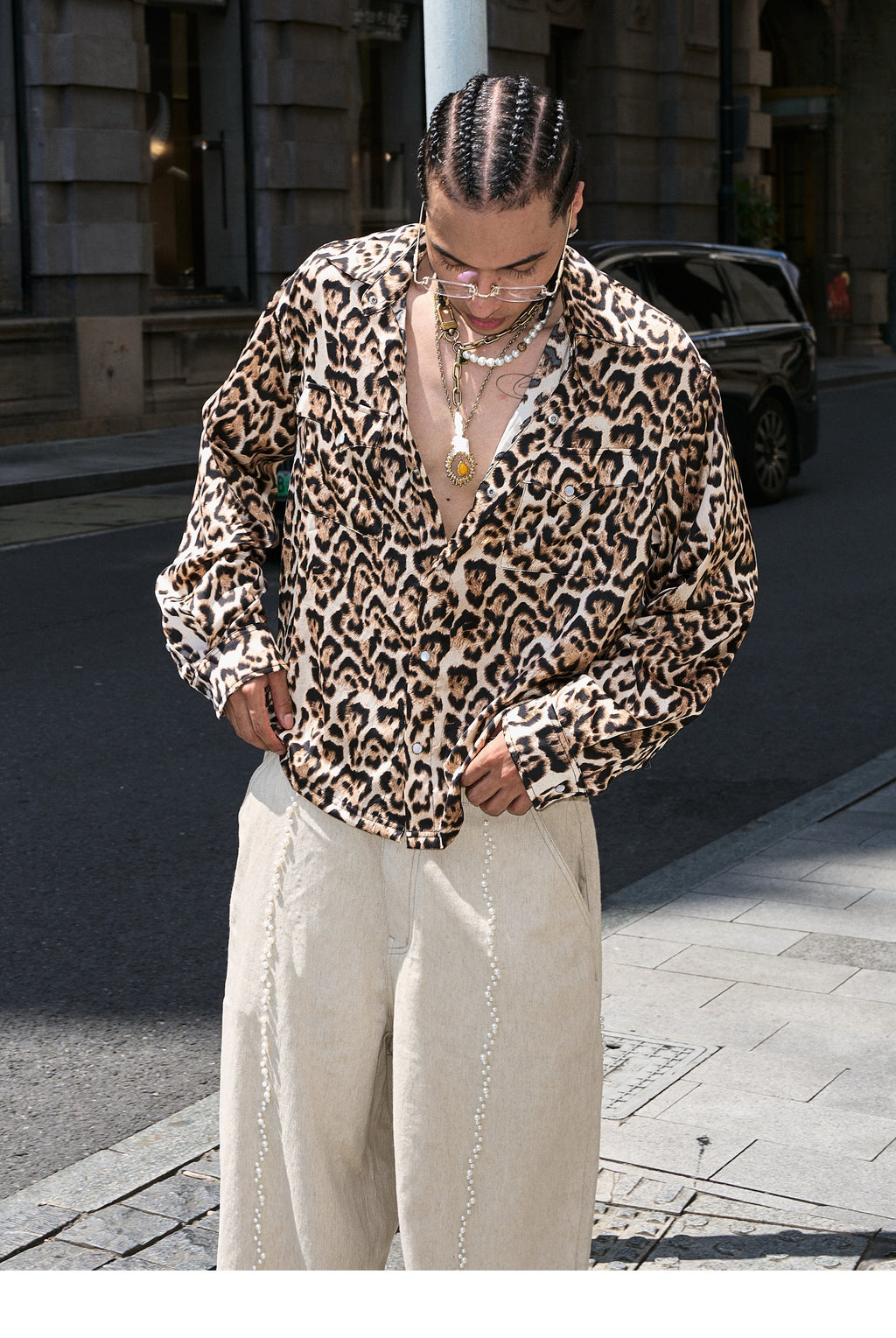 STEEPC Leopard Print Long Sleeve Shirt
