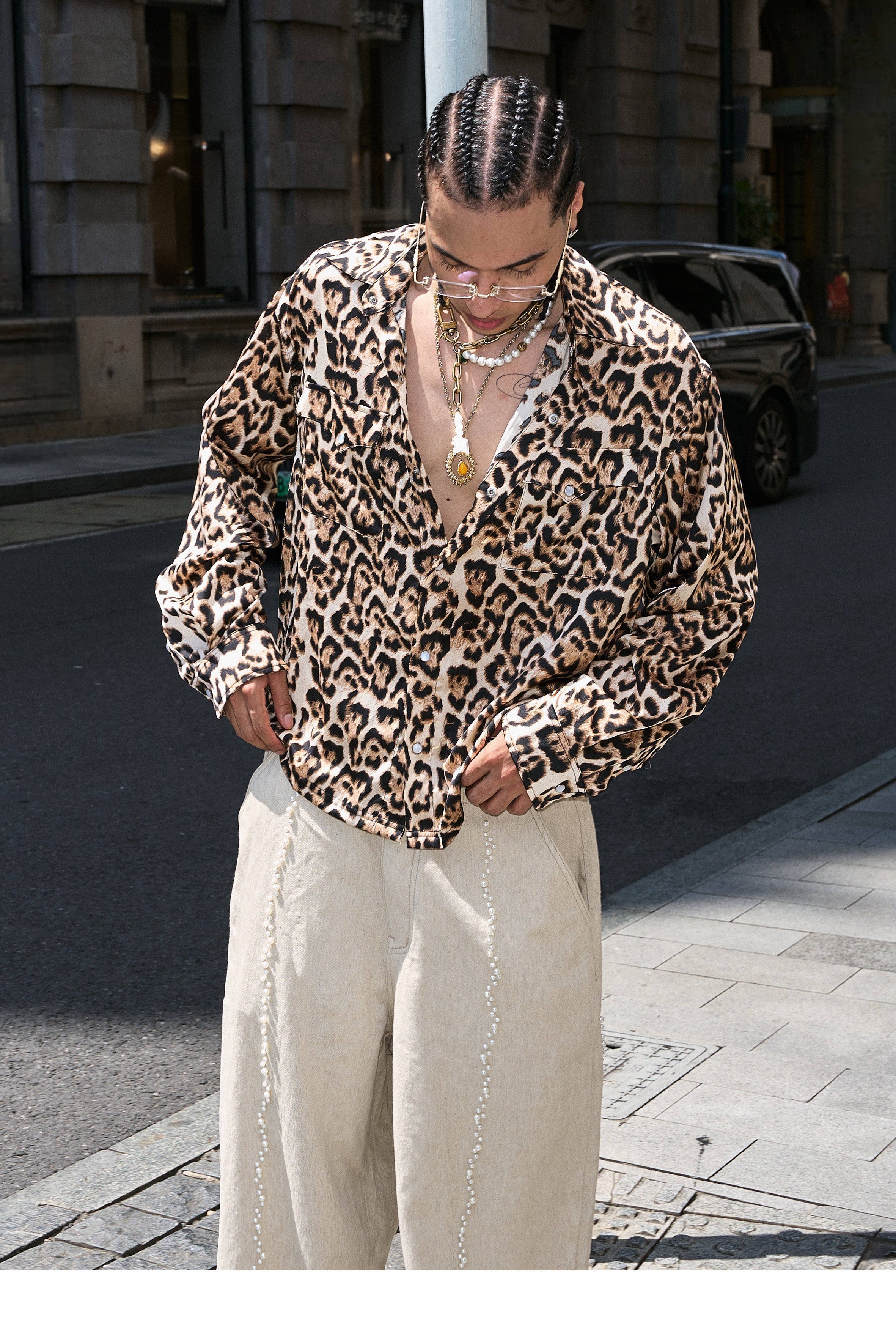 STEEPC Leopard Print Long Sleeve Shirt