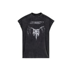 UNDERWATER Washed Devil Bone Print Distressed Sleeveless Tee