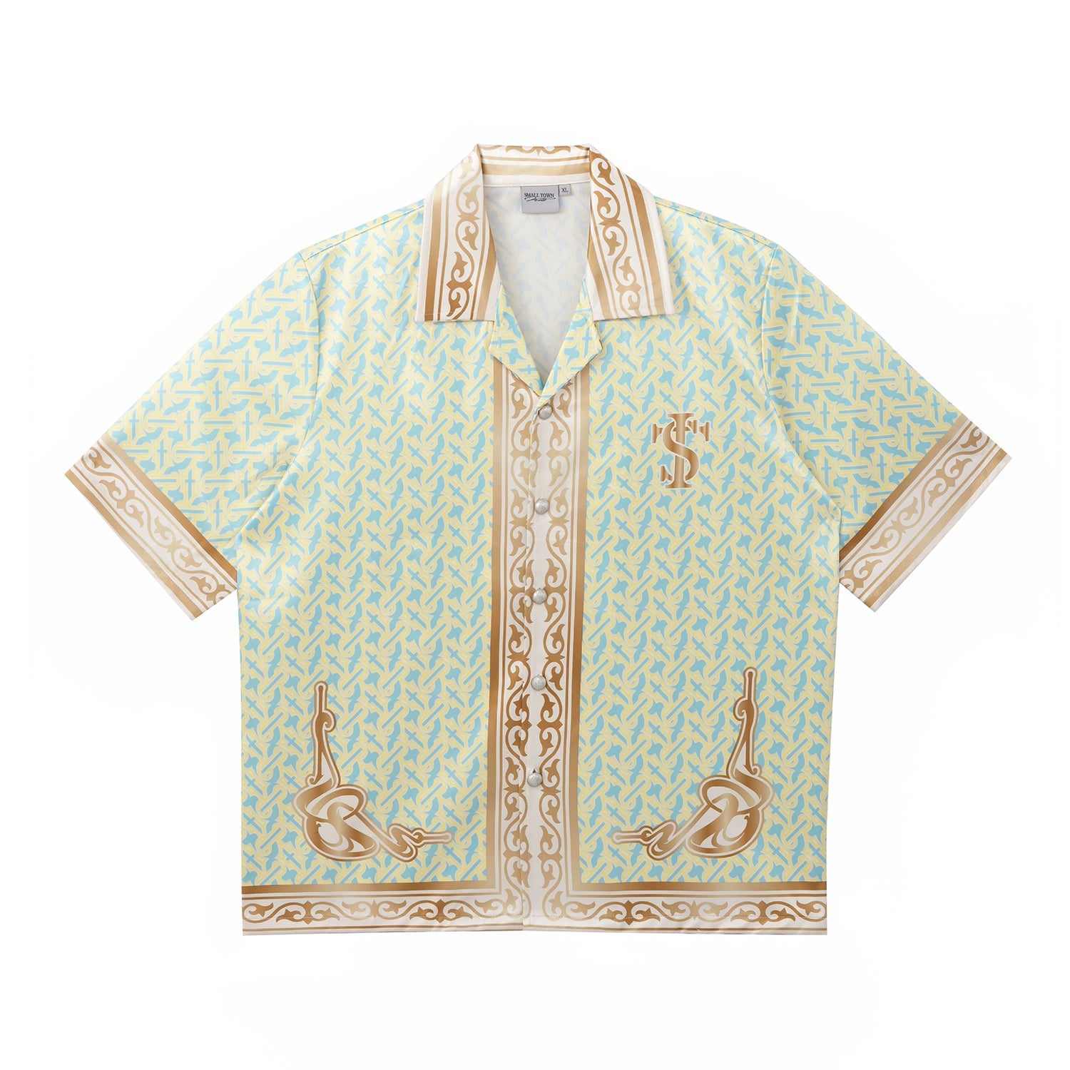 Small Town Kid 3D Digital Print Satin Cuban Shirt Set